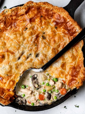 chicken pot pie with filling showing