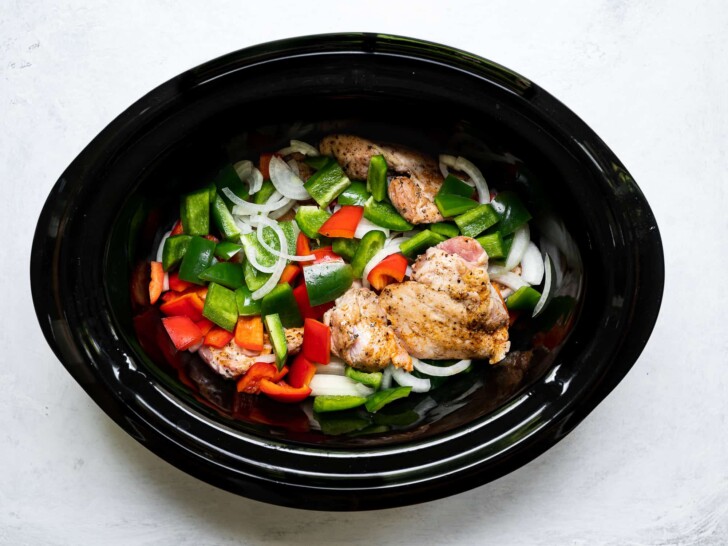 chicken and vegetables in slow cooker insert
