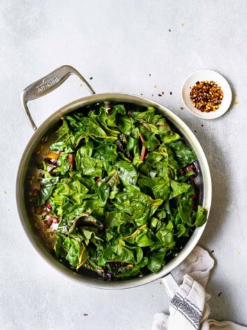 sautéing Swiss chard in skillet