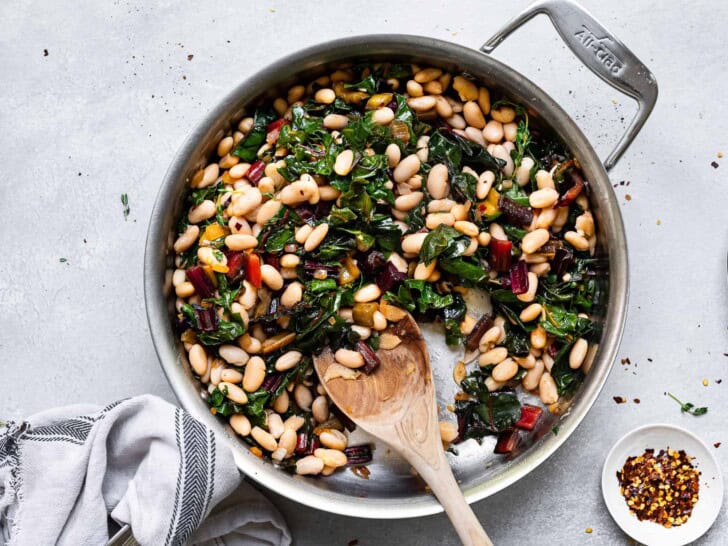 white beans with chard in skillet