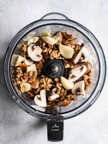 mushrooms, walnuts and garlic in food processor