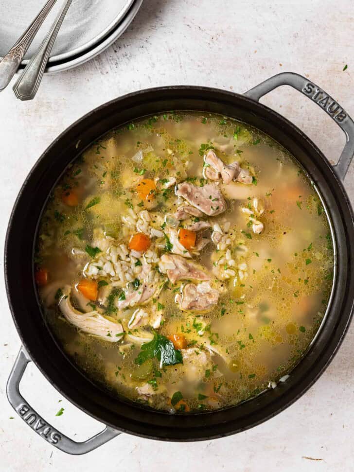 Soup with shredded chicken