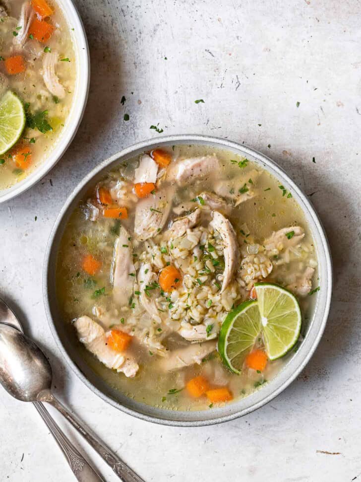 Chicken and Rice Soup served in two bowls