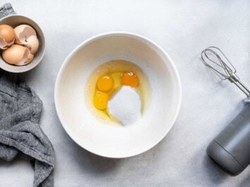 eggs and sugar in mixing bowl