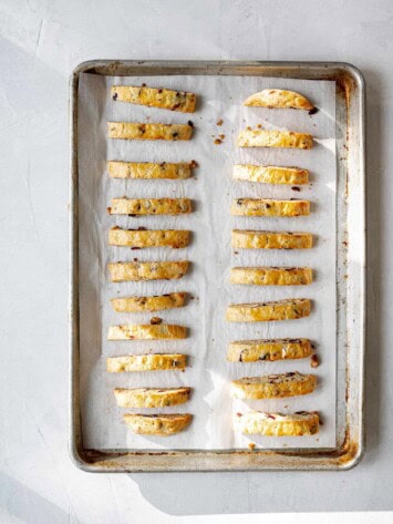 biscotti on baking sheet after second bake