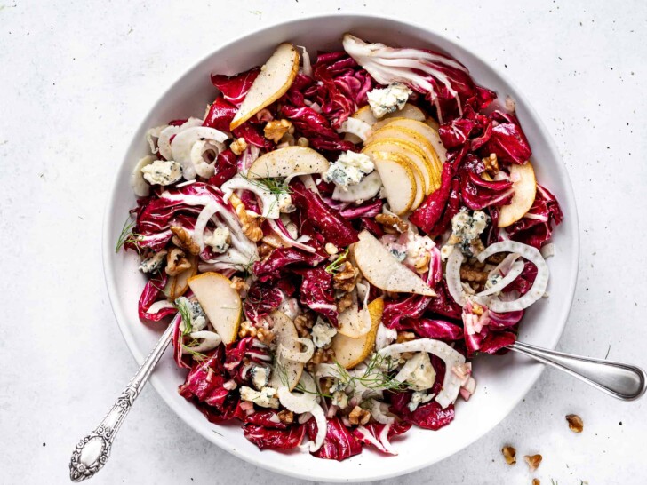 Radicchio Salad with fennel and pear in serving bowl