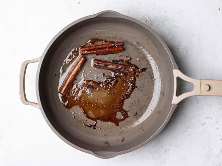 caramelized sugar in frying pan