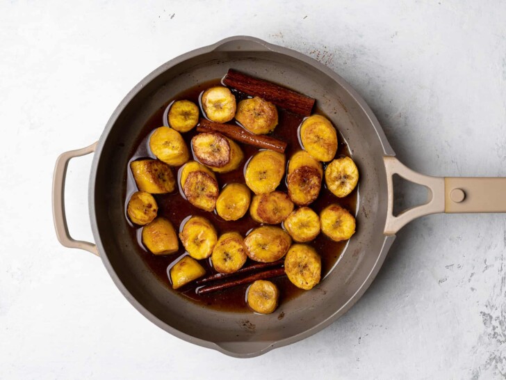 plantains cooking in water and sugar syrup