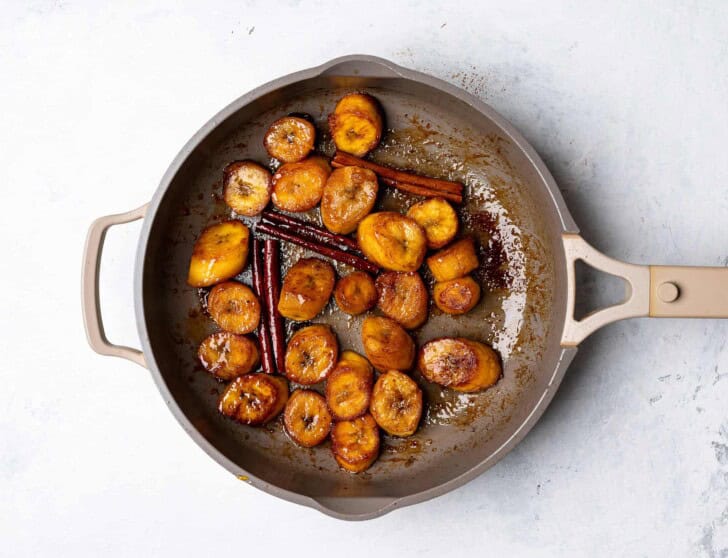 caramelized plantains in skillet