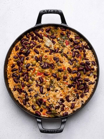 rice and beans cooked in skillet