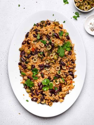 One-pot rice and beans served on platter