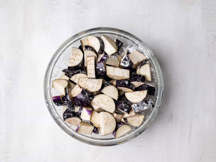 eggplant pieces tossed with cornstarch