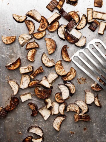 roasted eggplant on baking sheet