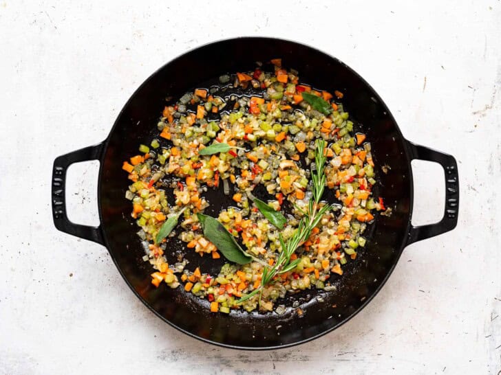 sautéing vegetables in skillet