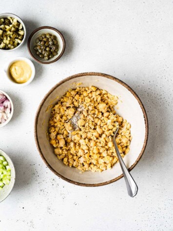 mashed chickpeas in a bowl