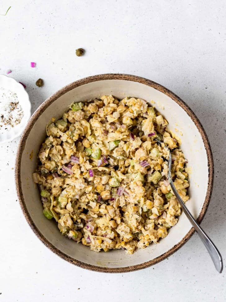 chickpea salad mixed in bowl