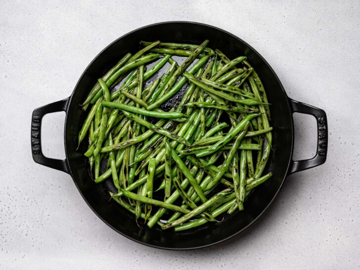pan-frying beans in skillet