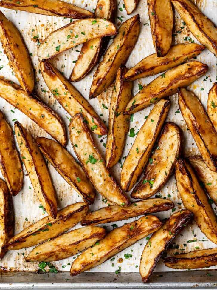 baked potato wedges on sheet pan