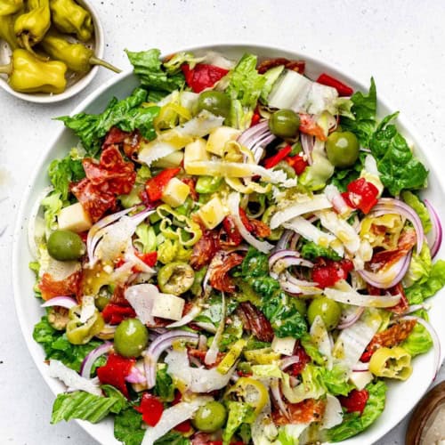 Close up of tossed Italian Salad in bowl