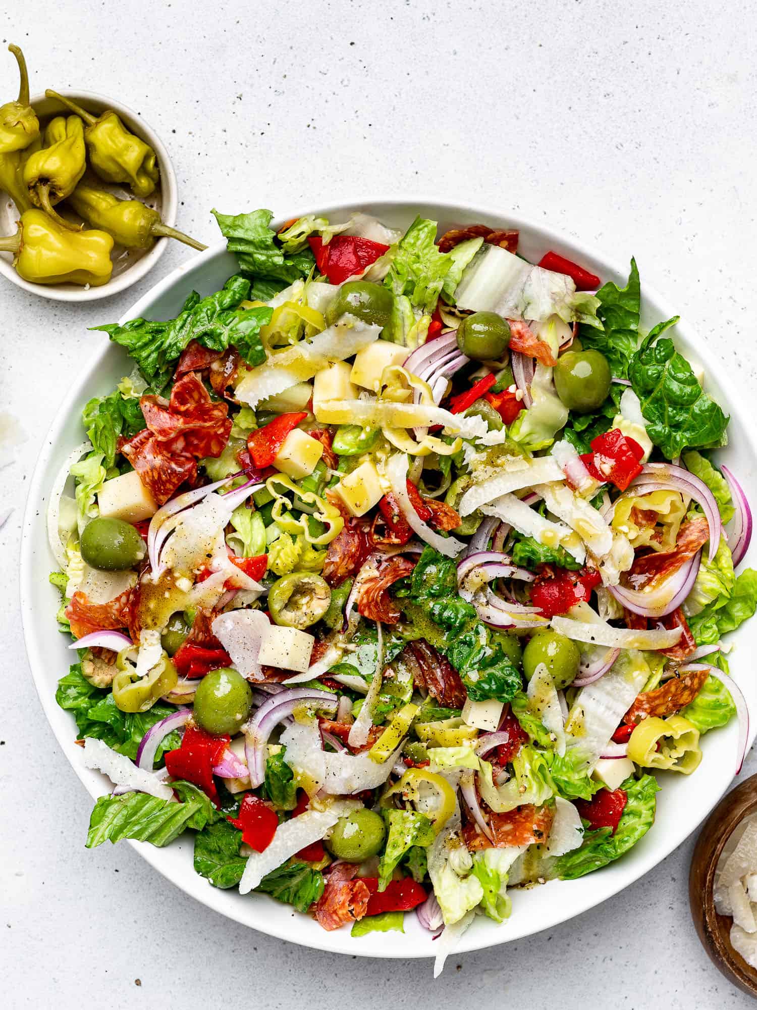 Close up of tossed Italian Salad in bowl