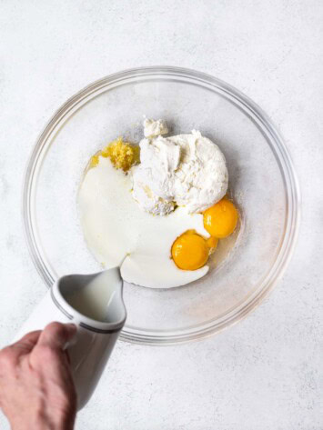 pouring buttermilk into wet ingredients