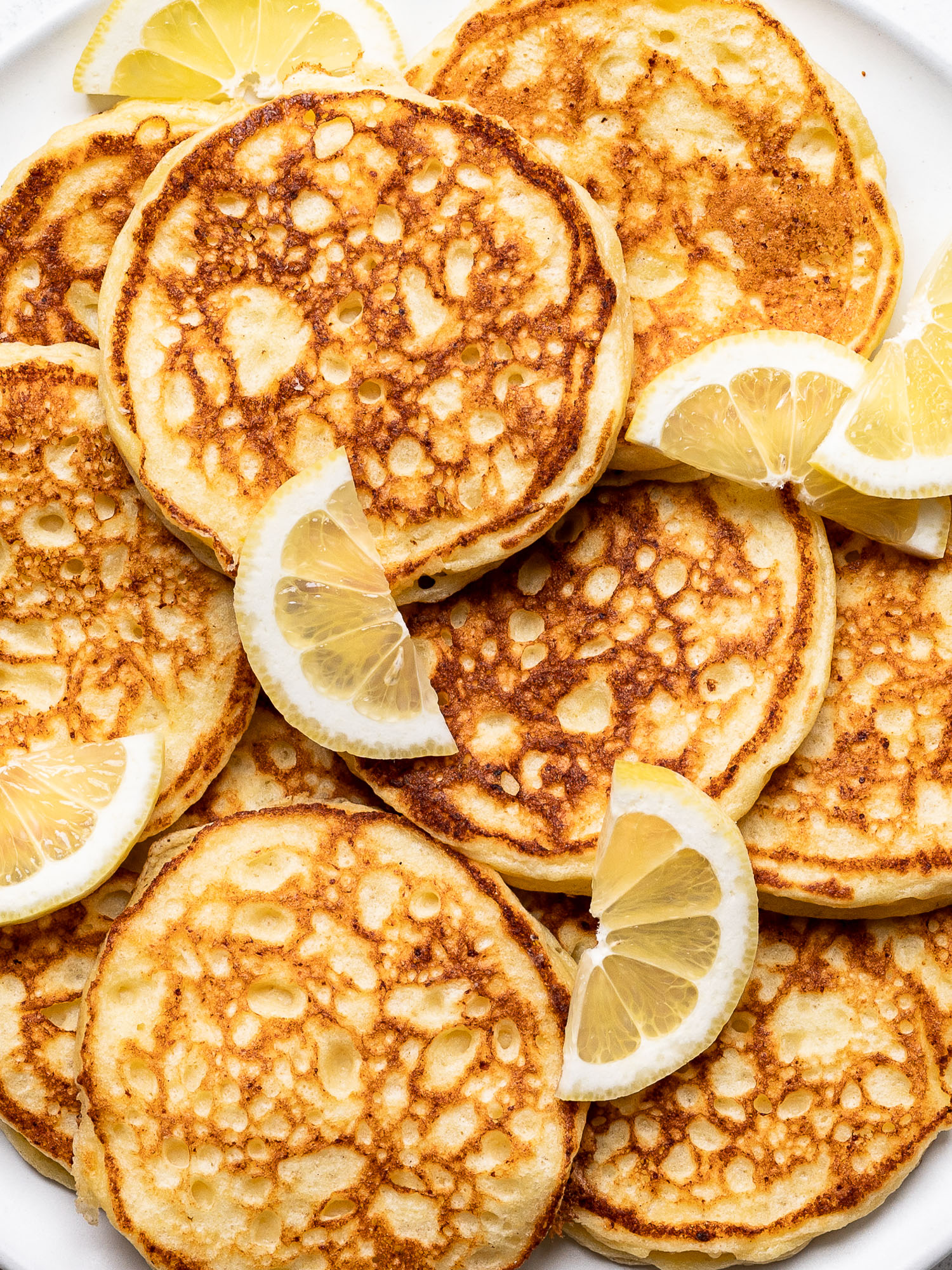 Close-up of Lemon ricotta pancakes on plate