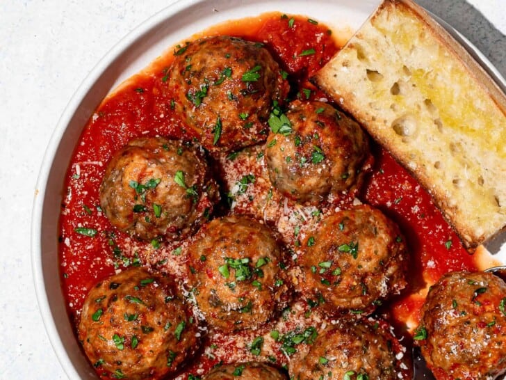 close up of meatballs in tomato sauce