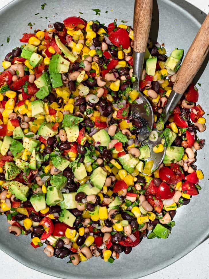  close up of cowboy caviar with avocado added