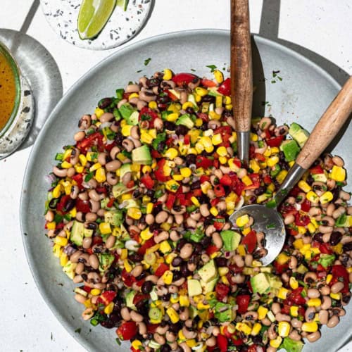 Cowboy caviar with avocado in a bowl