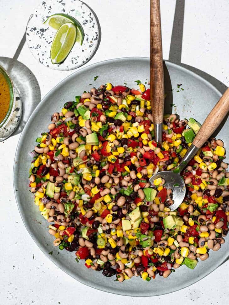 Cowboy caviar with avocado in a bowl