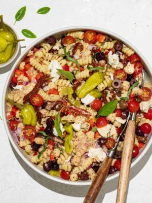 Italian pasta salad served in bowl