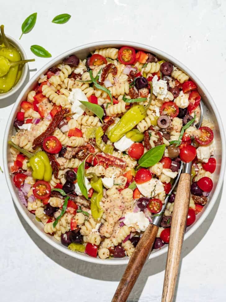 Italian pasta salad served in bowl