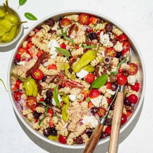 Italian pasta salad served in bowl