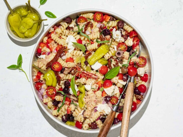 Italian pasta salad served in bowl