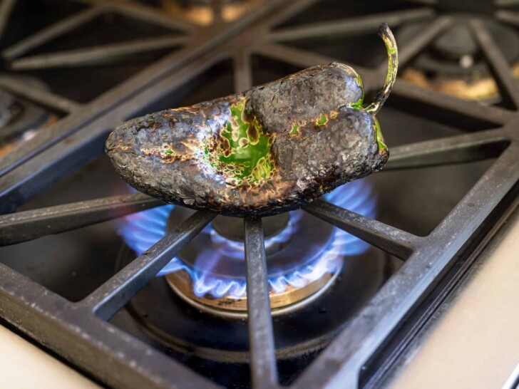 charring poblano peppers on gas burner