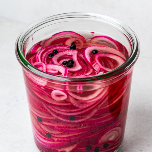 pickled red onions in jar
