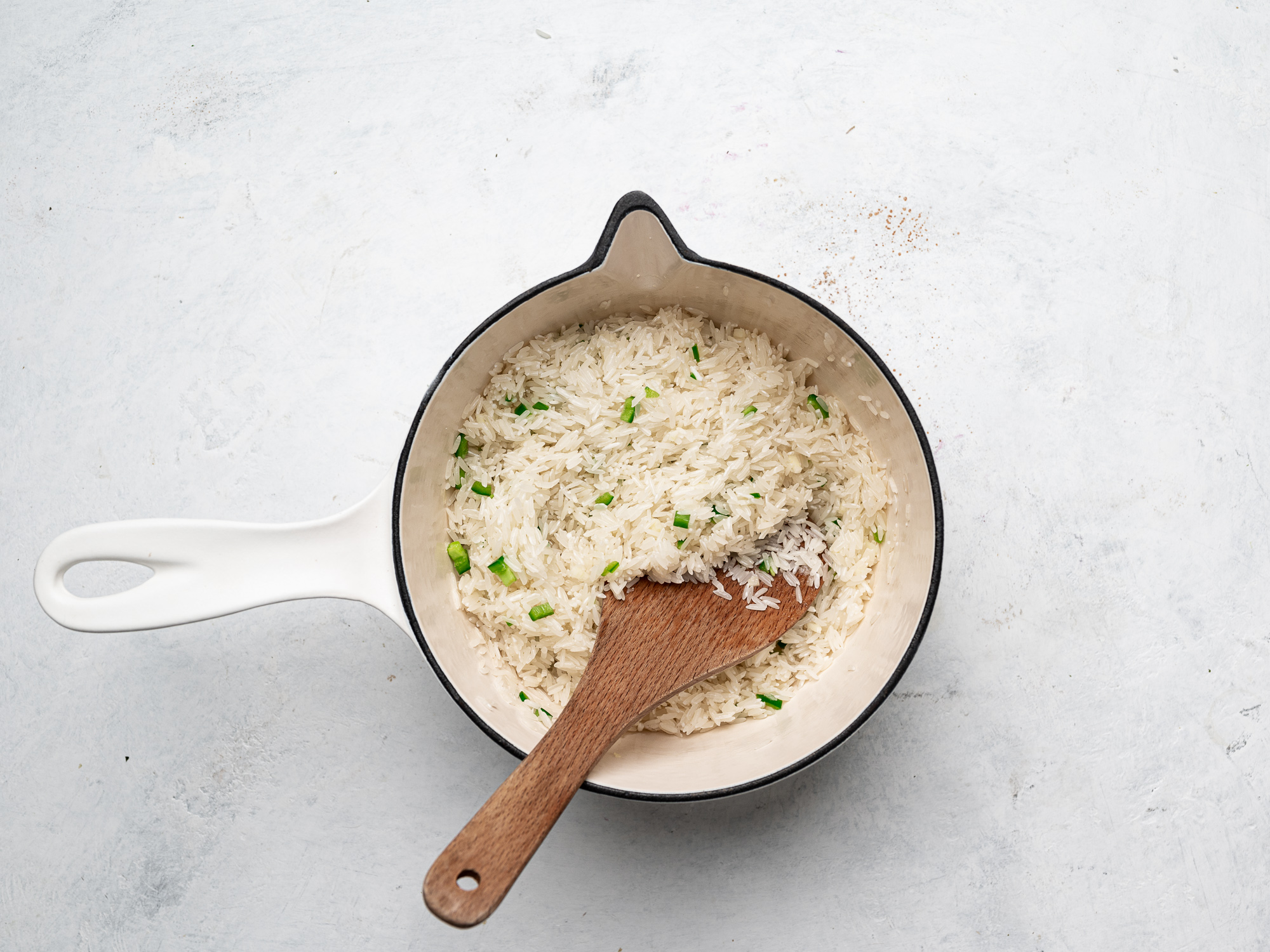 sautéing rice in pot 