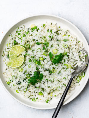 Close up of Cilantro Lime Rice served on plate