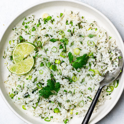 Close up of Cilantro Lime Rice served on plate