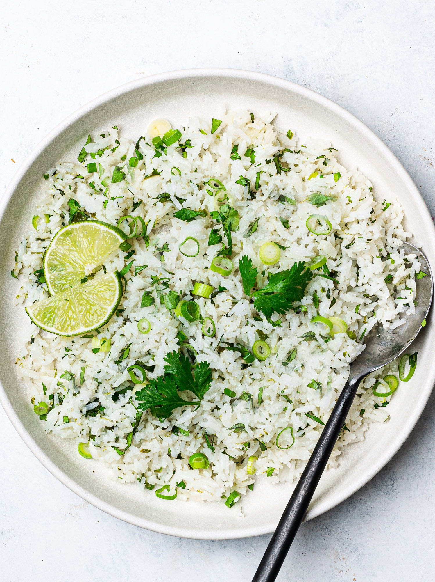 Close up of Cilantro Lime Rice served on plate 