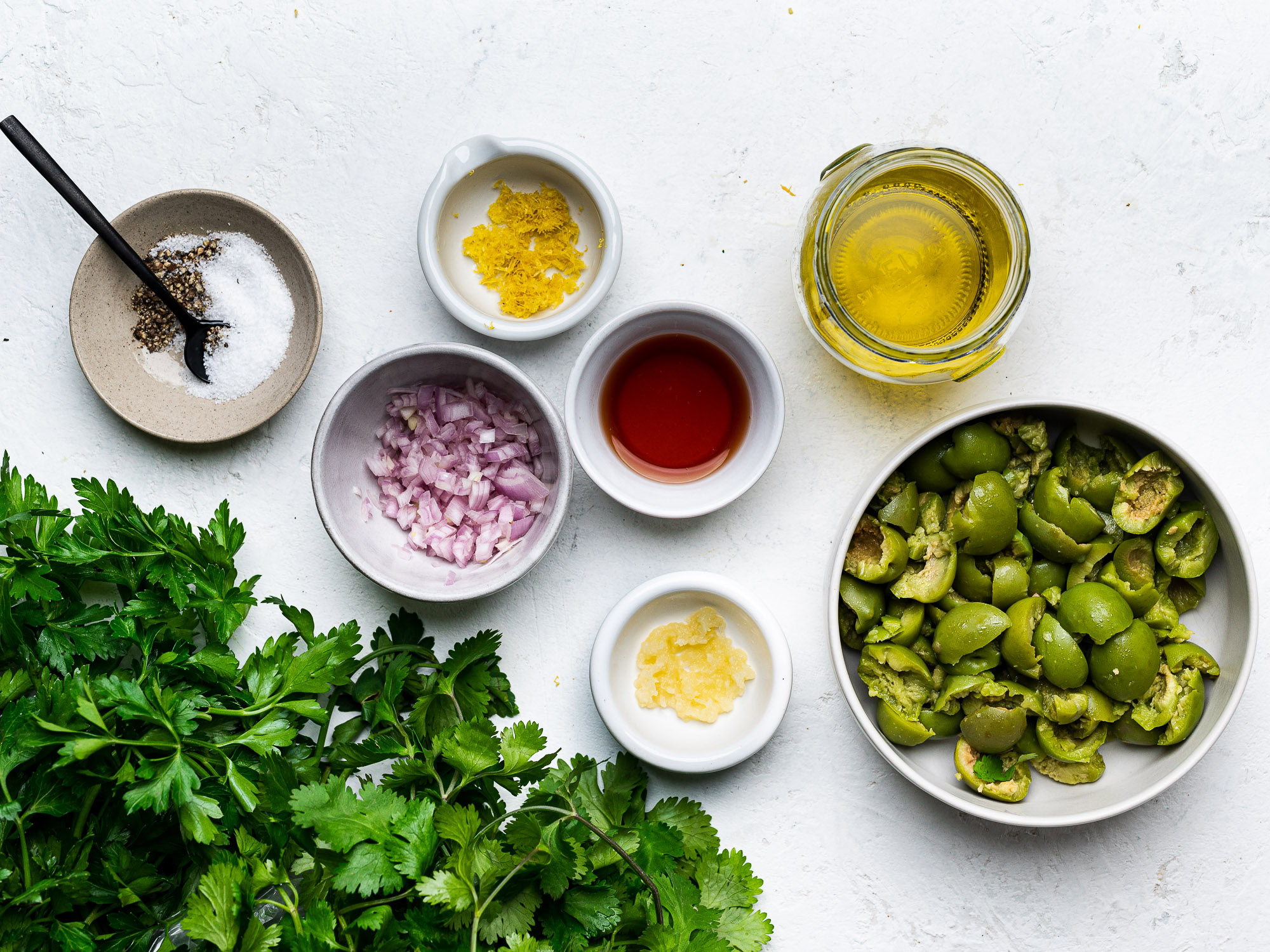 ingredients for green olive salsa