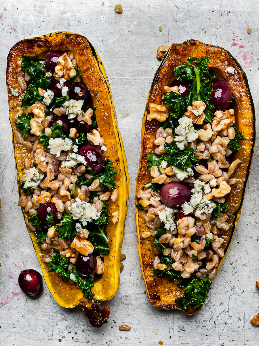 Stuffed Delicata Squash with Farro and Roasted Grapes