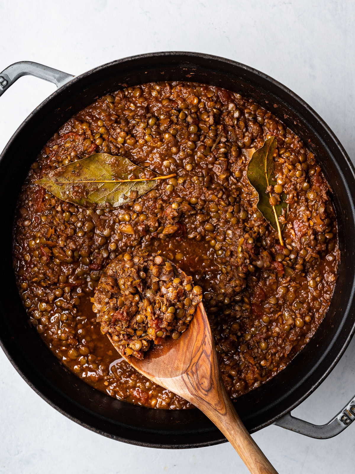 Cooked Lentil bolognese in dutch oven