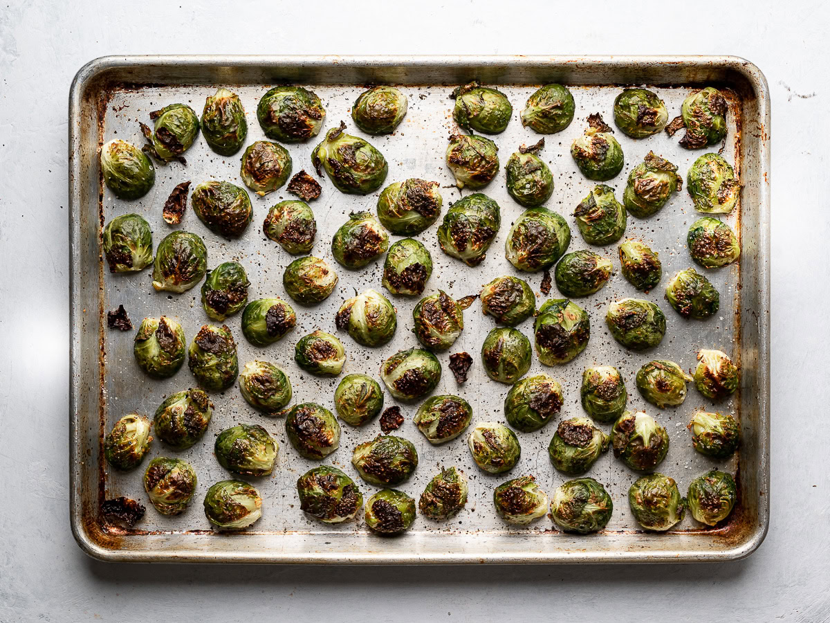 roasted brussels sprouts on sheet pan