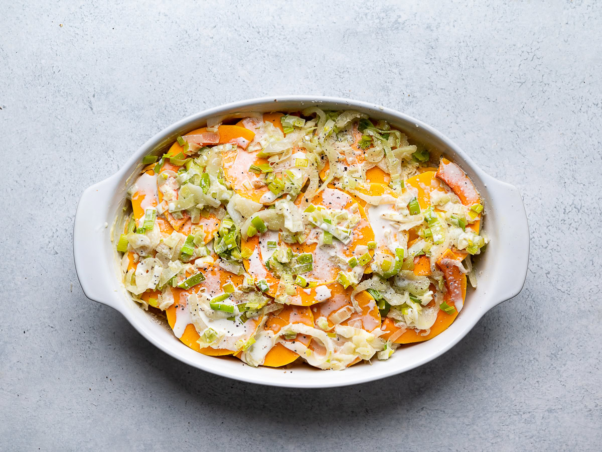 final layer of gratin in baking dish