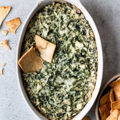 baked spinach artichoke dip with pita chips