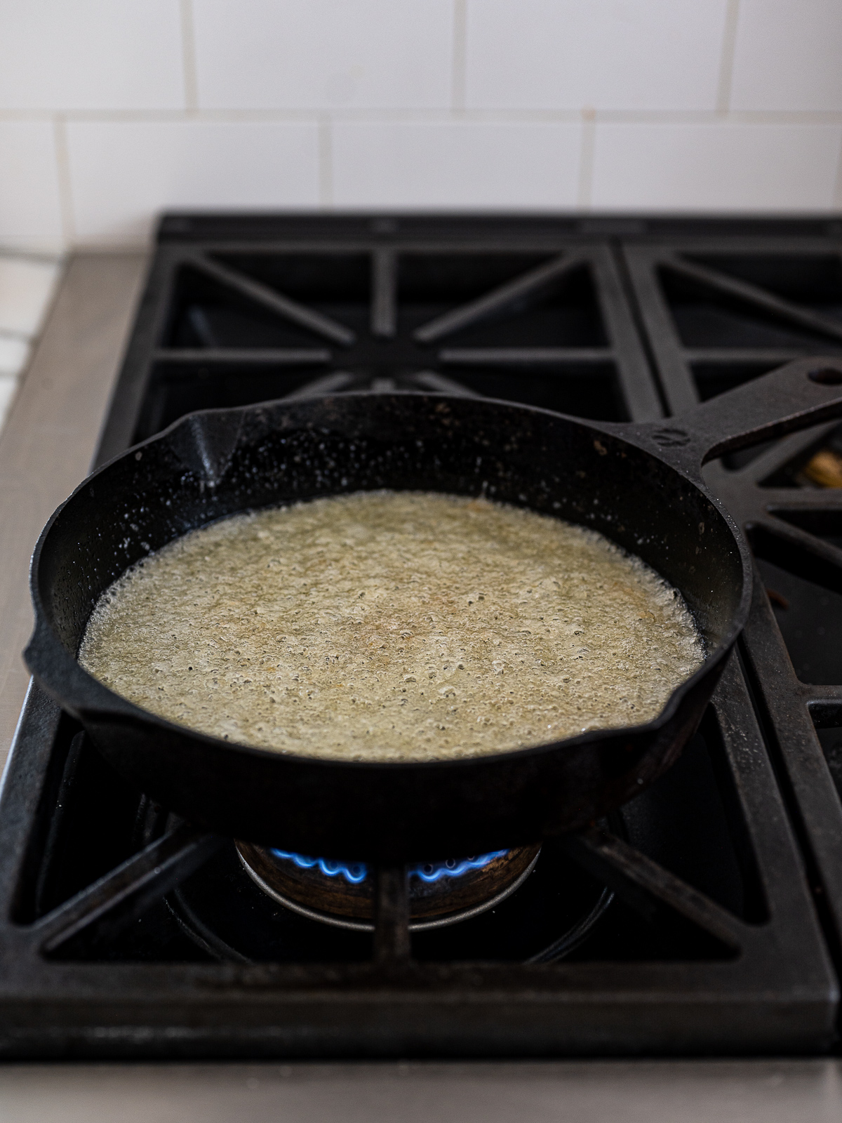 sugar and butter cooking in skillet