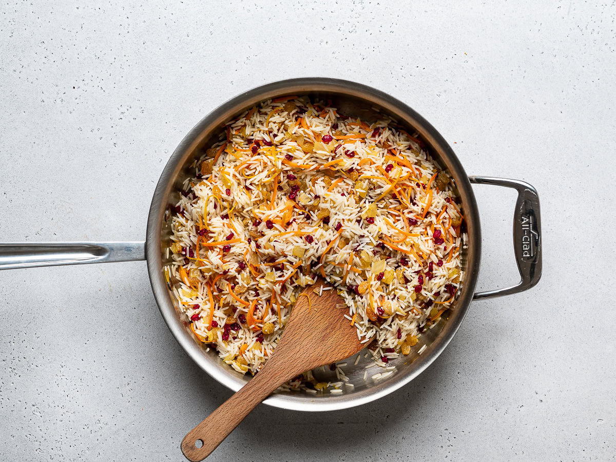 rice added to saucepan