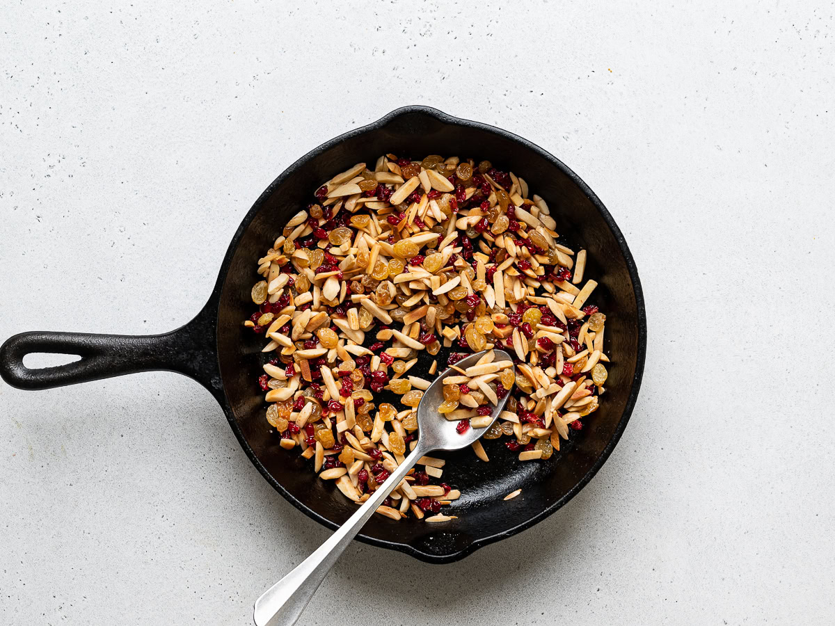 toasting nuts and dried fruit in small skillet