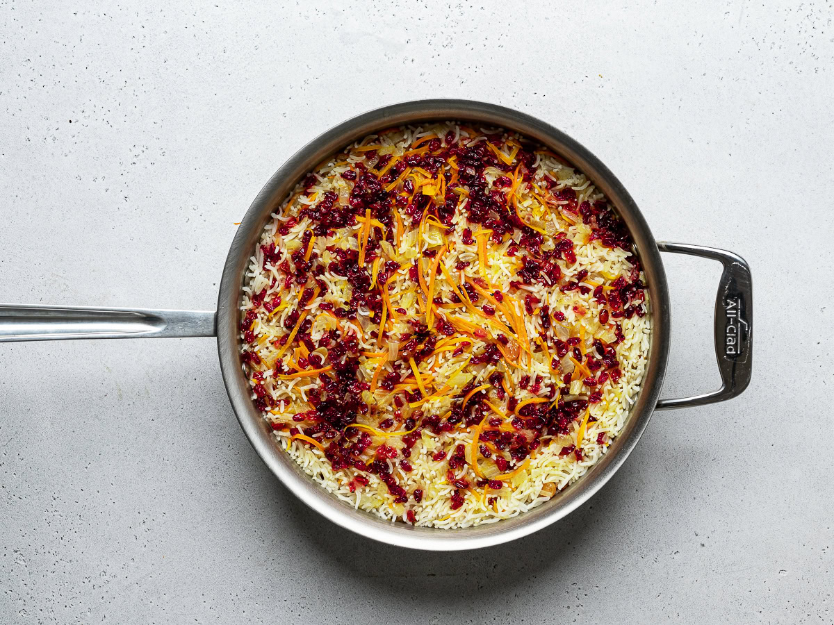 cooked rice dish in saucepan